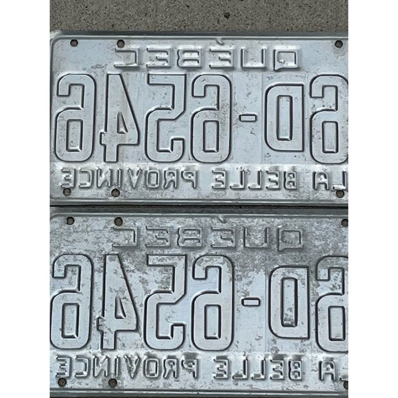 Pair of 1968 Quebec License Plates 6D-6546 LA BELLE PROVINCE White & Blue - Picture 7 of 8